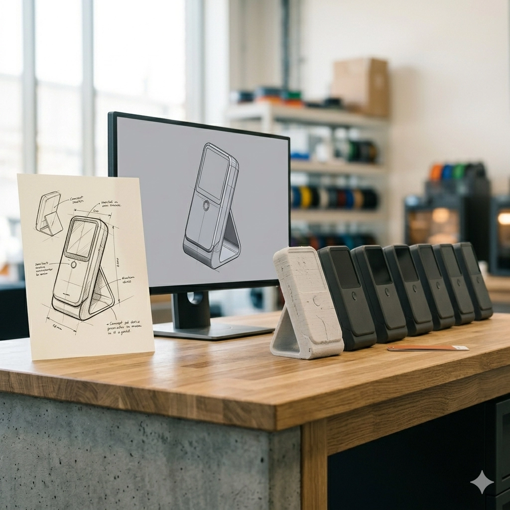 A product taken from sketch through CAD to a finished sample